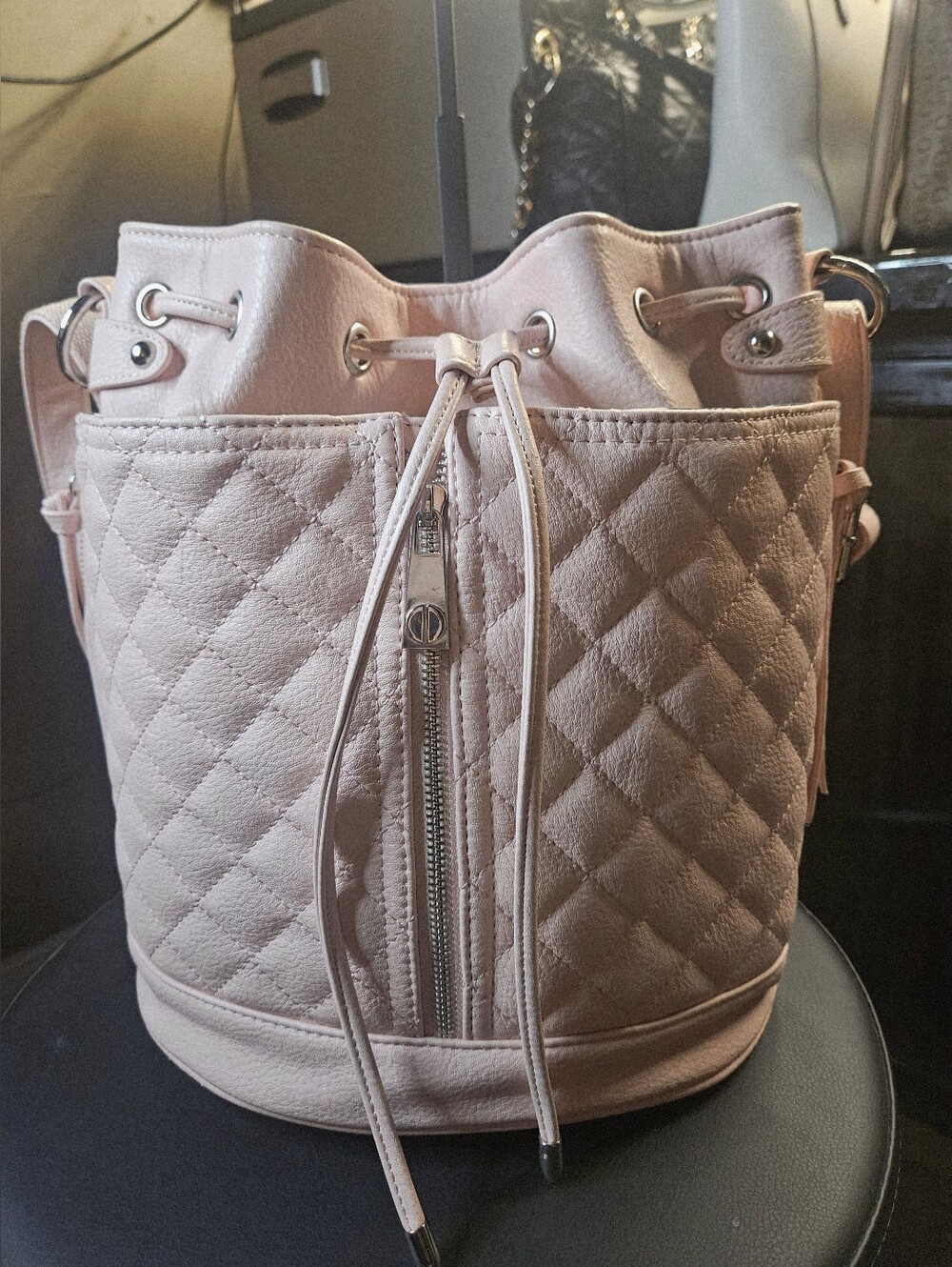 NWOT Steve Madden Diamond Quilted Drawstring Bucket Bag - Blush Pink